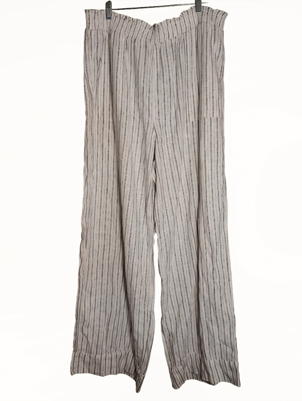 Time And Tru White Gray Striped Linen Ultra Wide-Leg Pants Flat Front Size Large